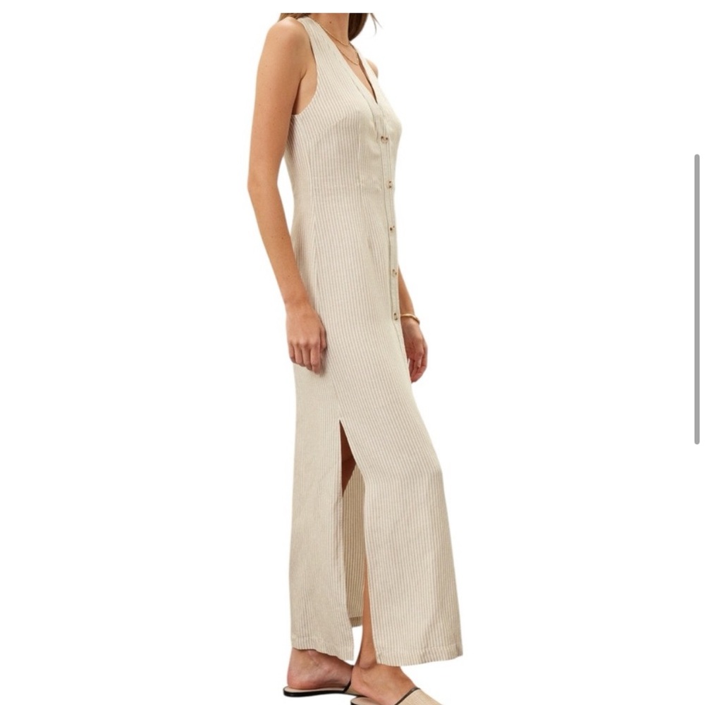 Onia Cream and White Striped Linen Button-Down Maxi Dress - Picture 3 of 3